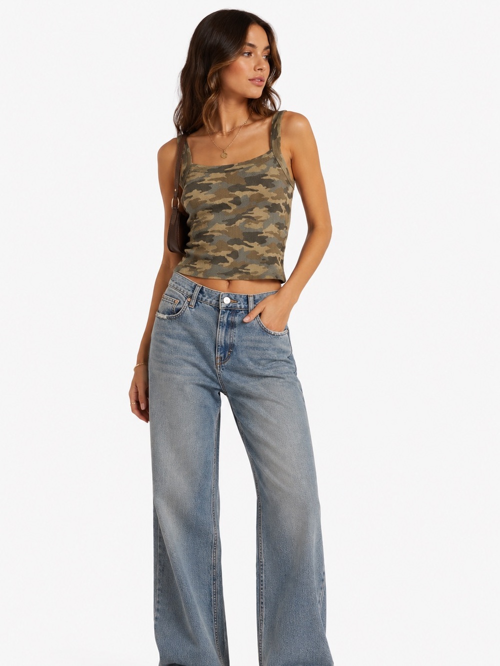 American Eagle Ribbed Camo Tank Top XL Y2K Stretch Camouflage